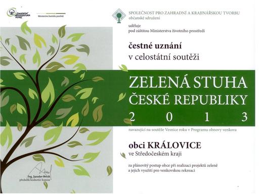 Zelená stuha 2013 česné uznání celostátní kolo